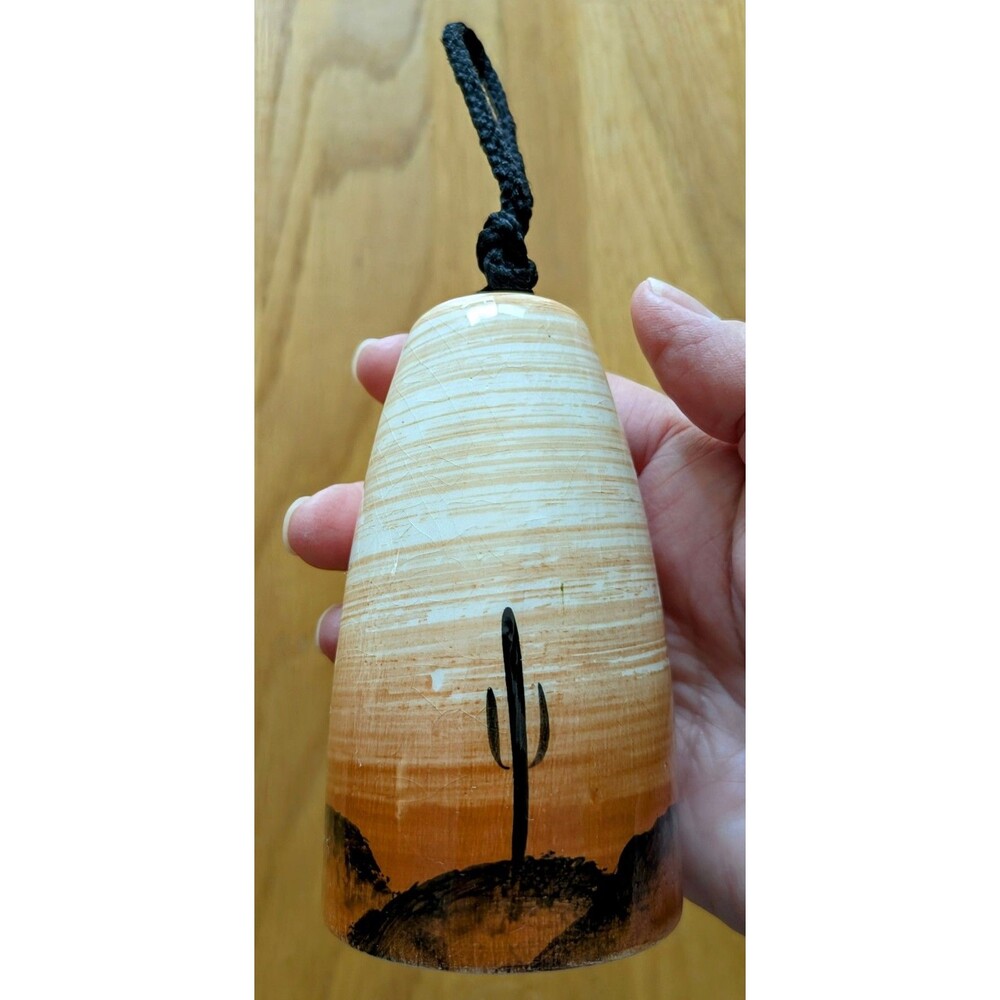Vintage Hand Painted Ceramic Bell With Cactus And Road Runner